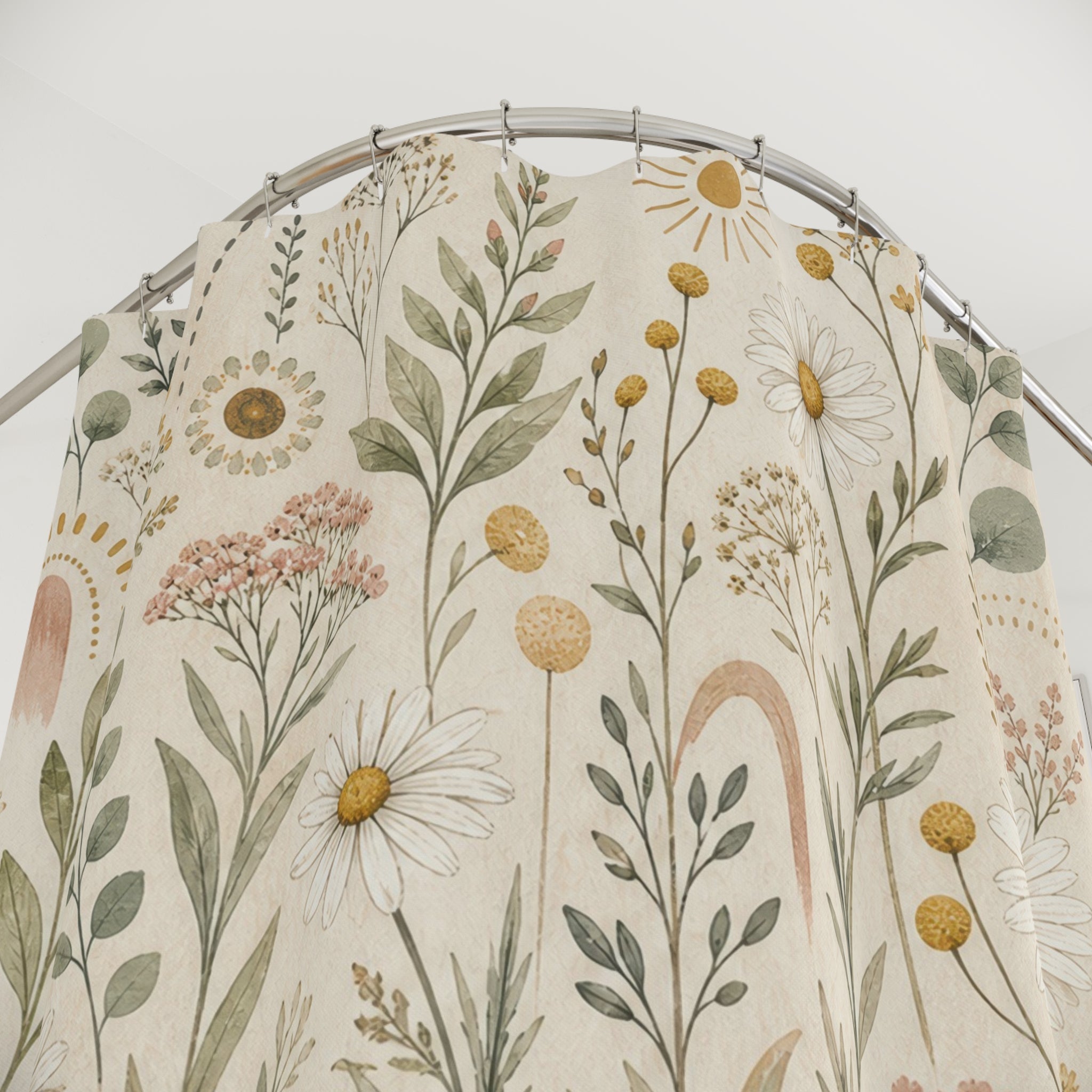 Green Boho Daisy Shower Curtain