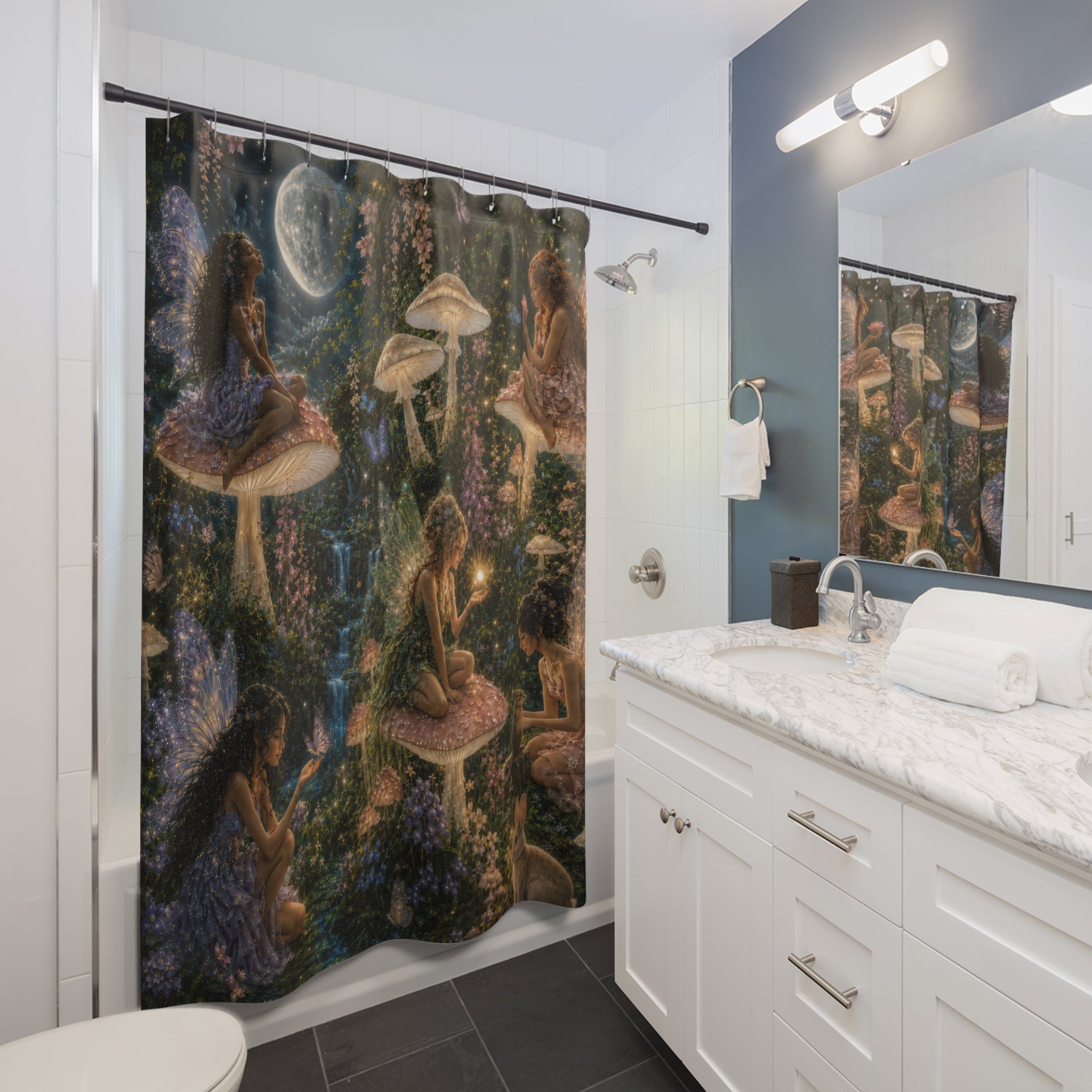 Fairycore Shower Curtain: Moonlit Mushrooms