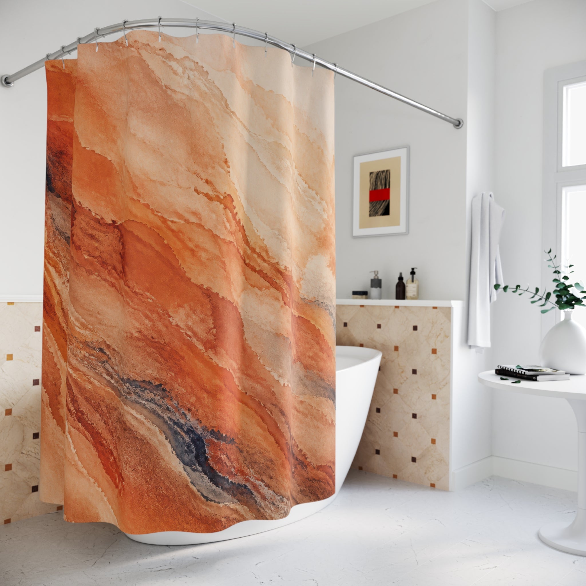Terracotta Mineral Watercolor Shower Curtain