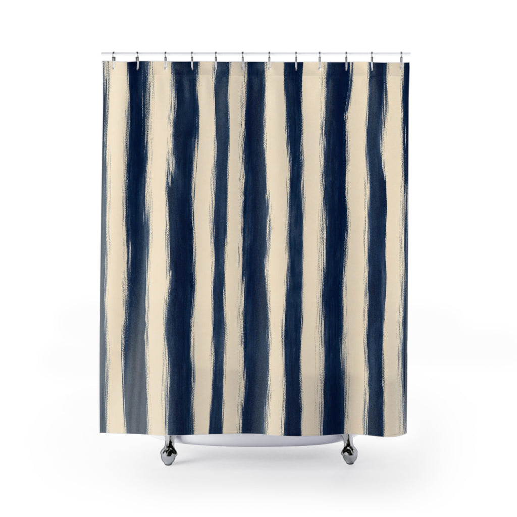 Navy Indigo Irregular Stripe Shower Curtain