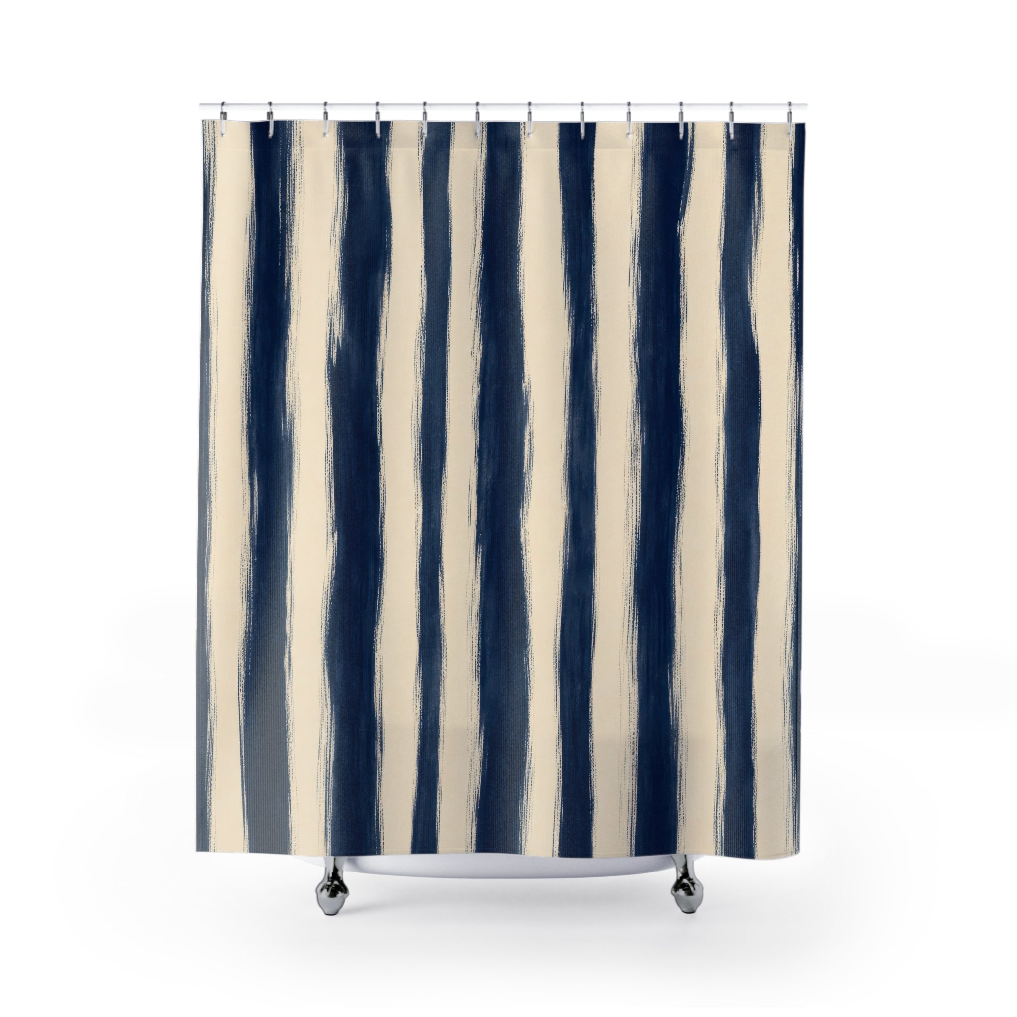 Navy Indigo Irregular Stripe Shower Curtain