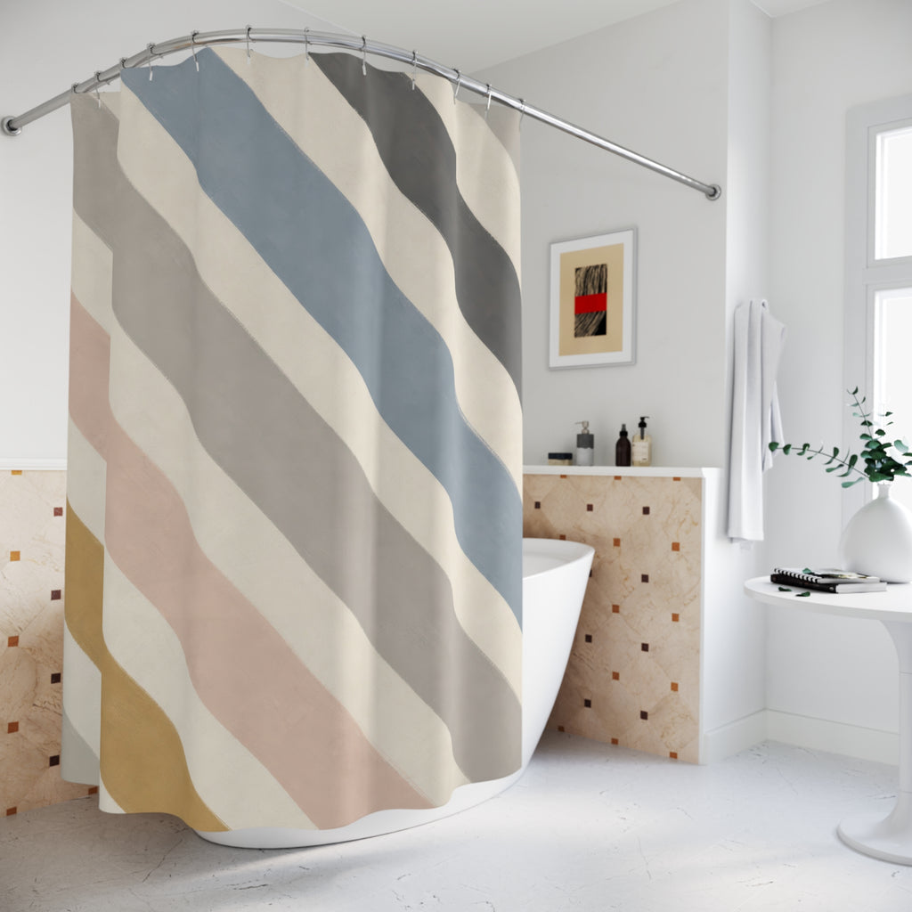 Diagonal Pastel Stripe Shower Curtain