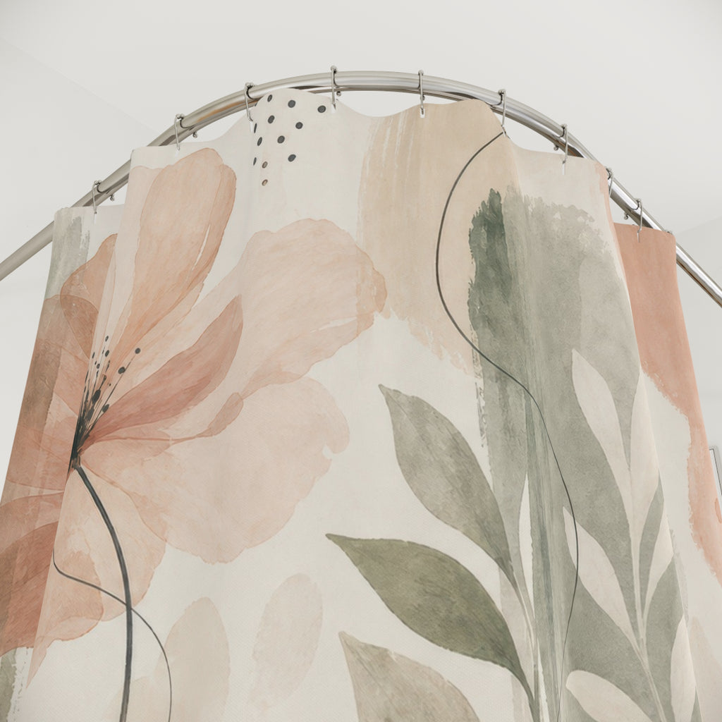 Peach Aesthetic Watercolor Floral Shower Curtain