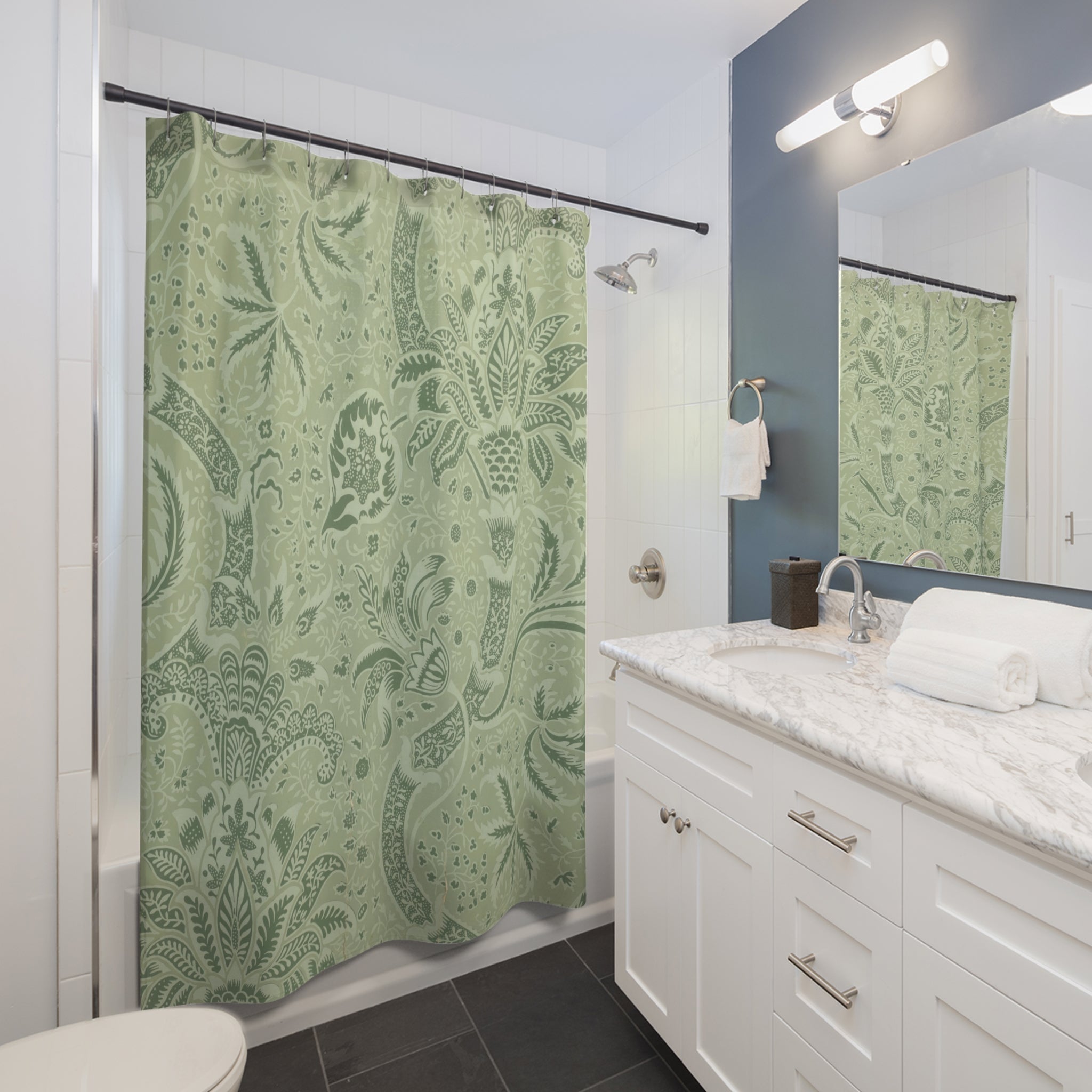 Green Botanical Shower Curtain – Sage 19th Century