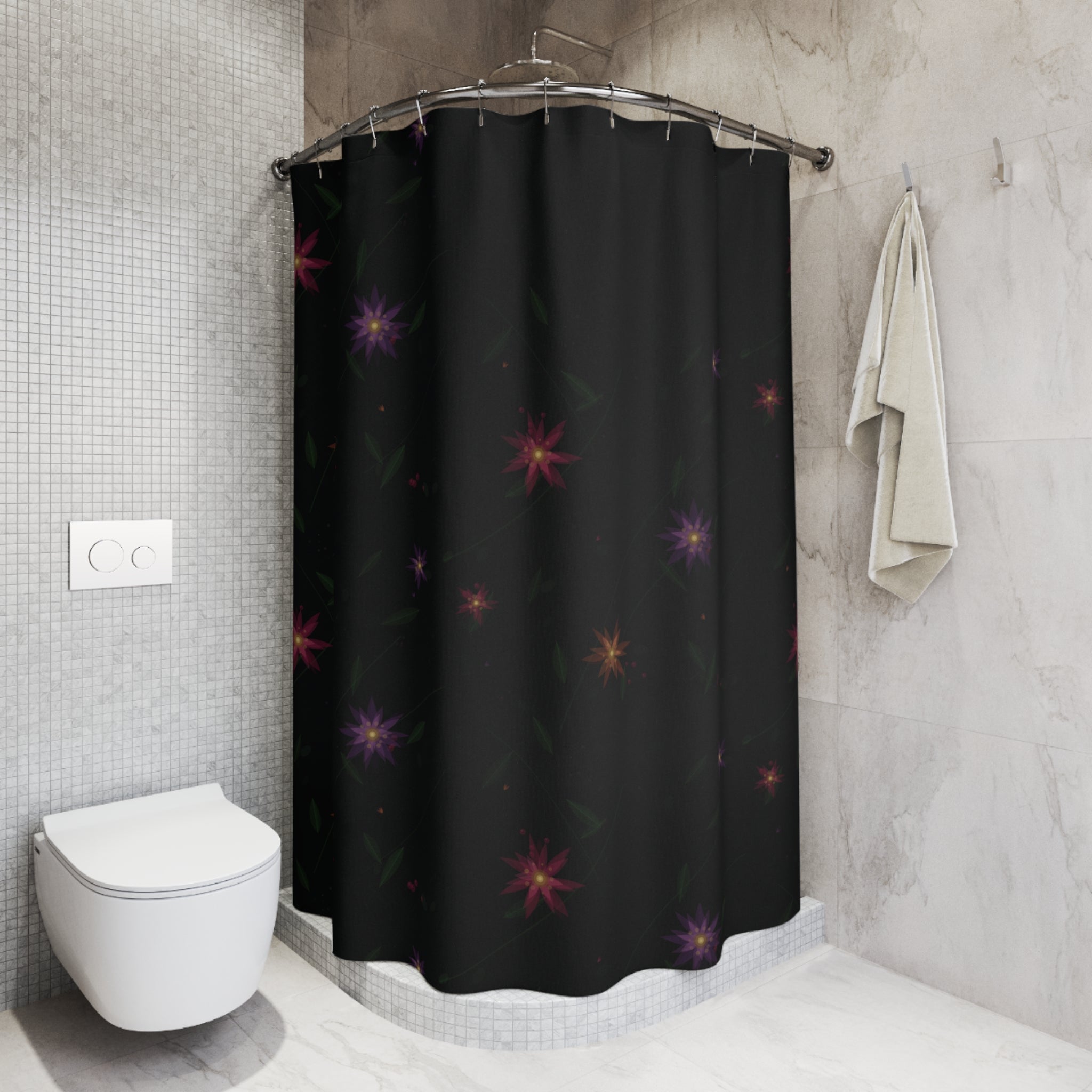 Moody Wildflower Shower Curtain — Pink on Black