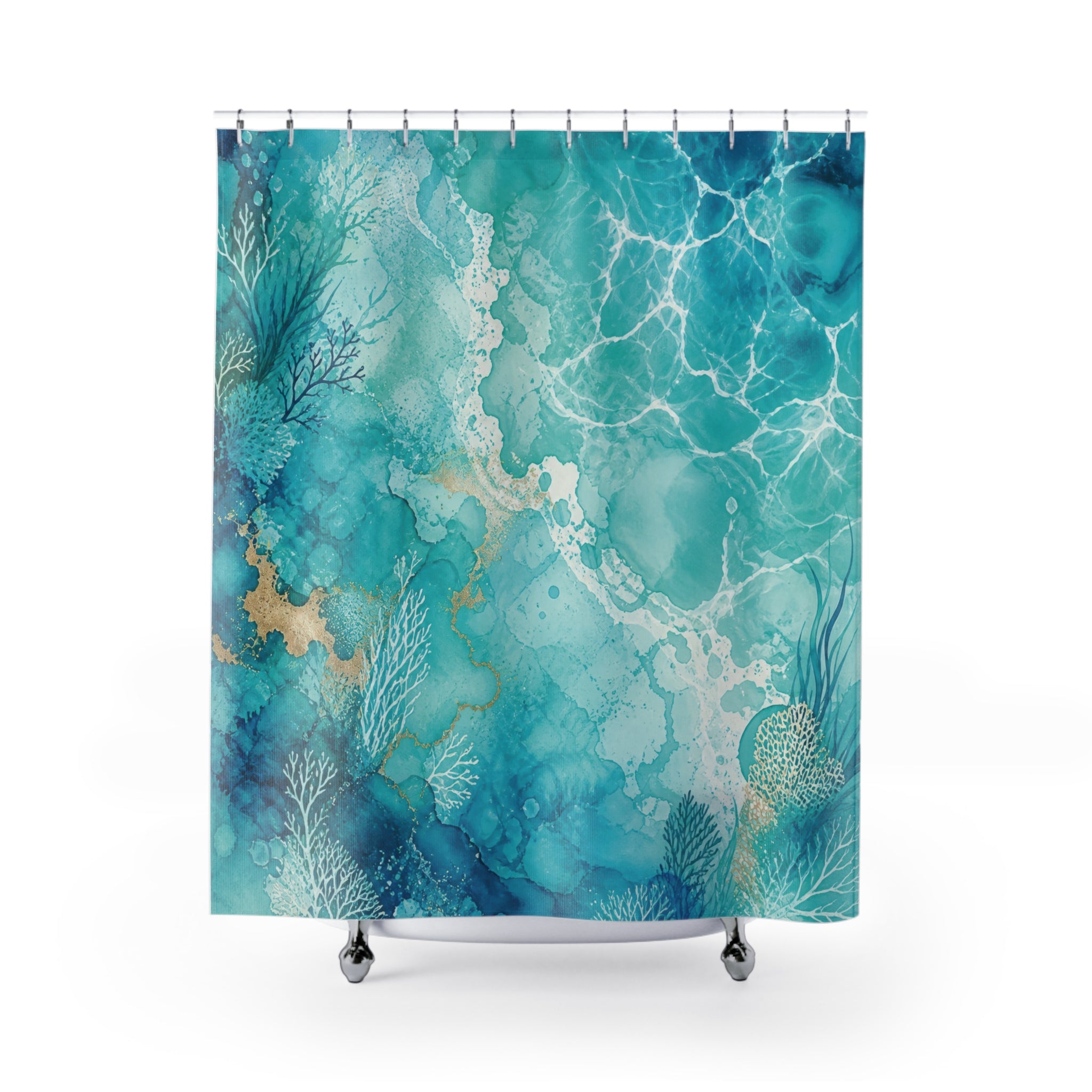 Turquoise Shower Curtain: Aqua Ocean Abstract Pattern