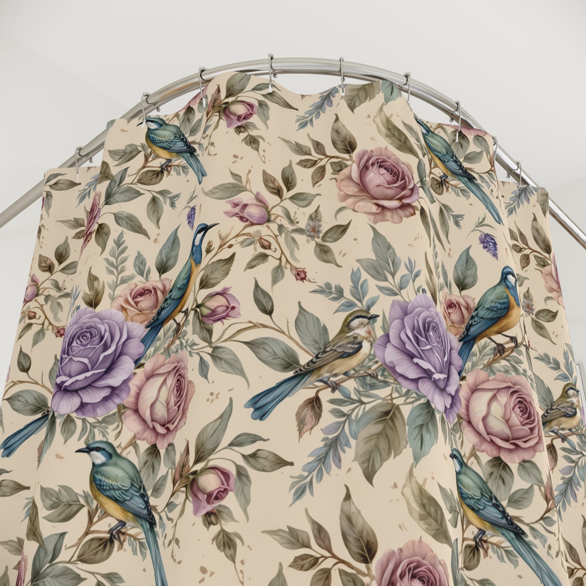 Toile Bird Floral Shower Curtain – French Country