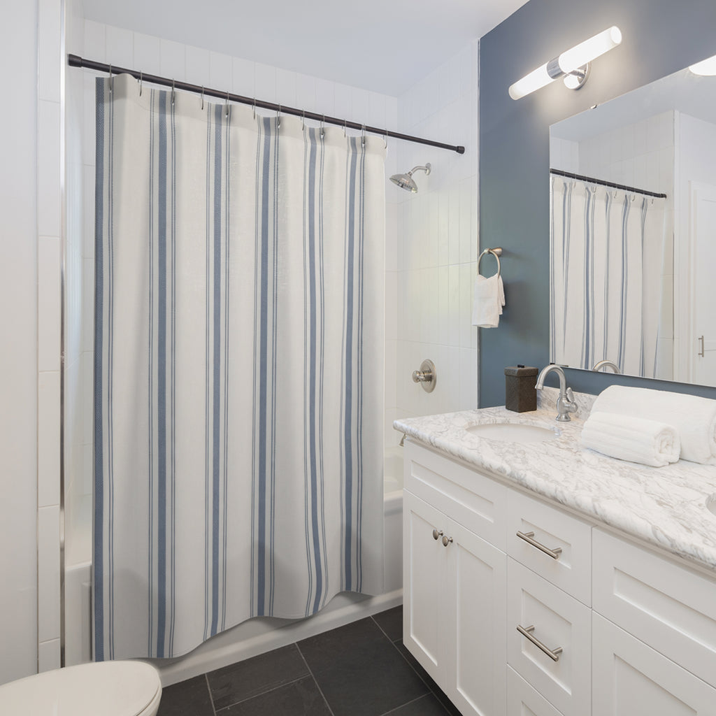 Blue Ticking Stripe Shower Curtain – French Blue
