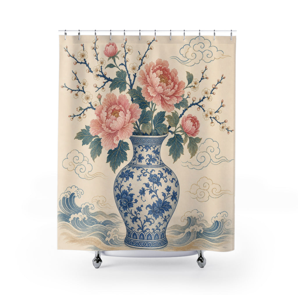 Chinoiserie Blue and White Shower Curtain: Chinoiserie Shower
