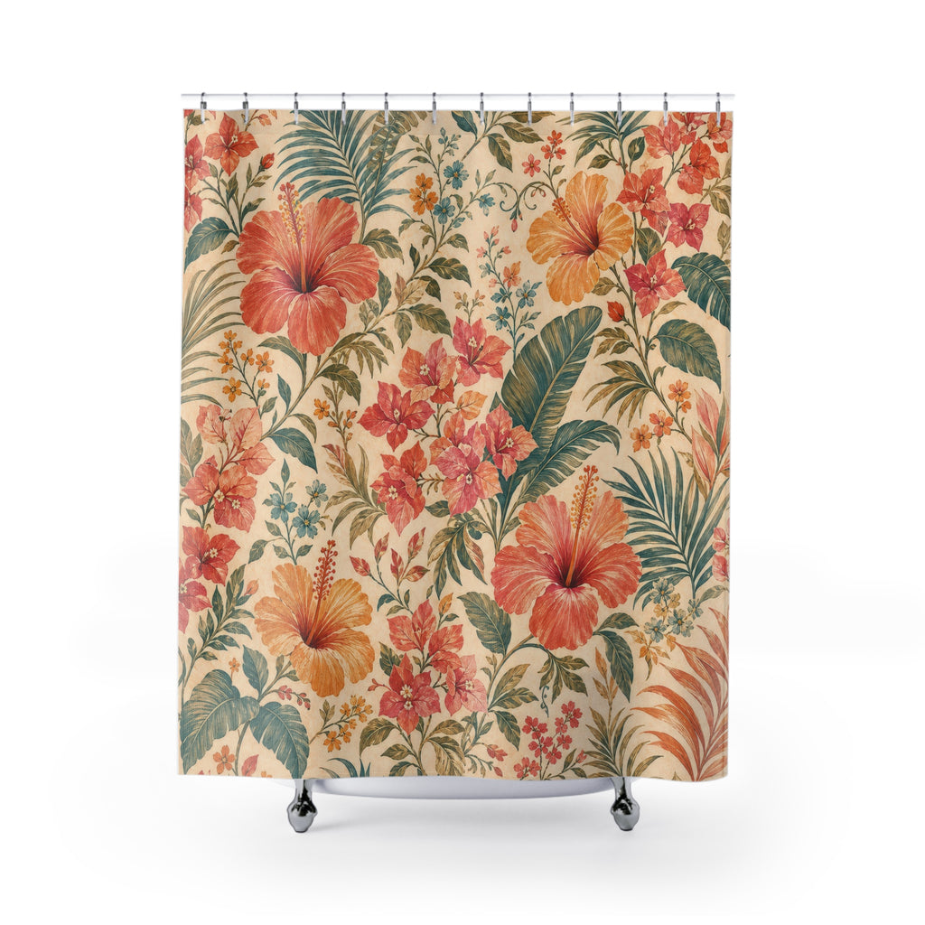 Hibiscus Palm Tropical Floral Shower Curtain