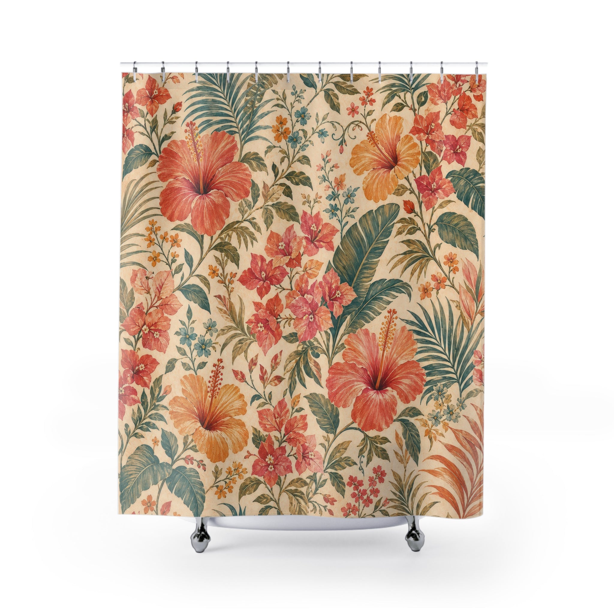 Hibiscus Palm Tropical Floral Shower Curtain