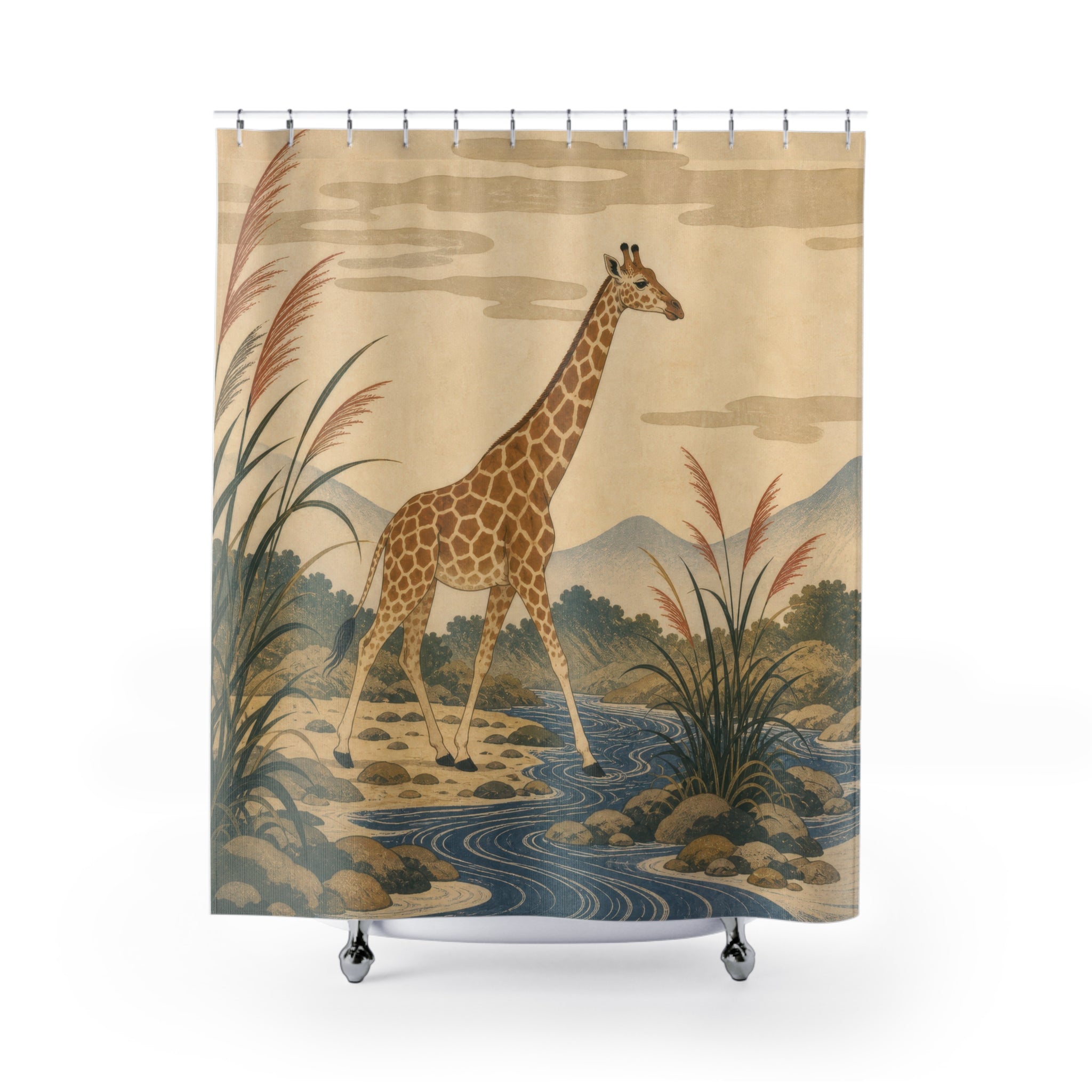 Vintage Safari River Scene Shower Curtain
