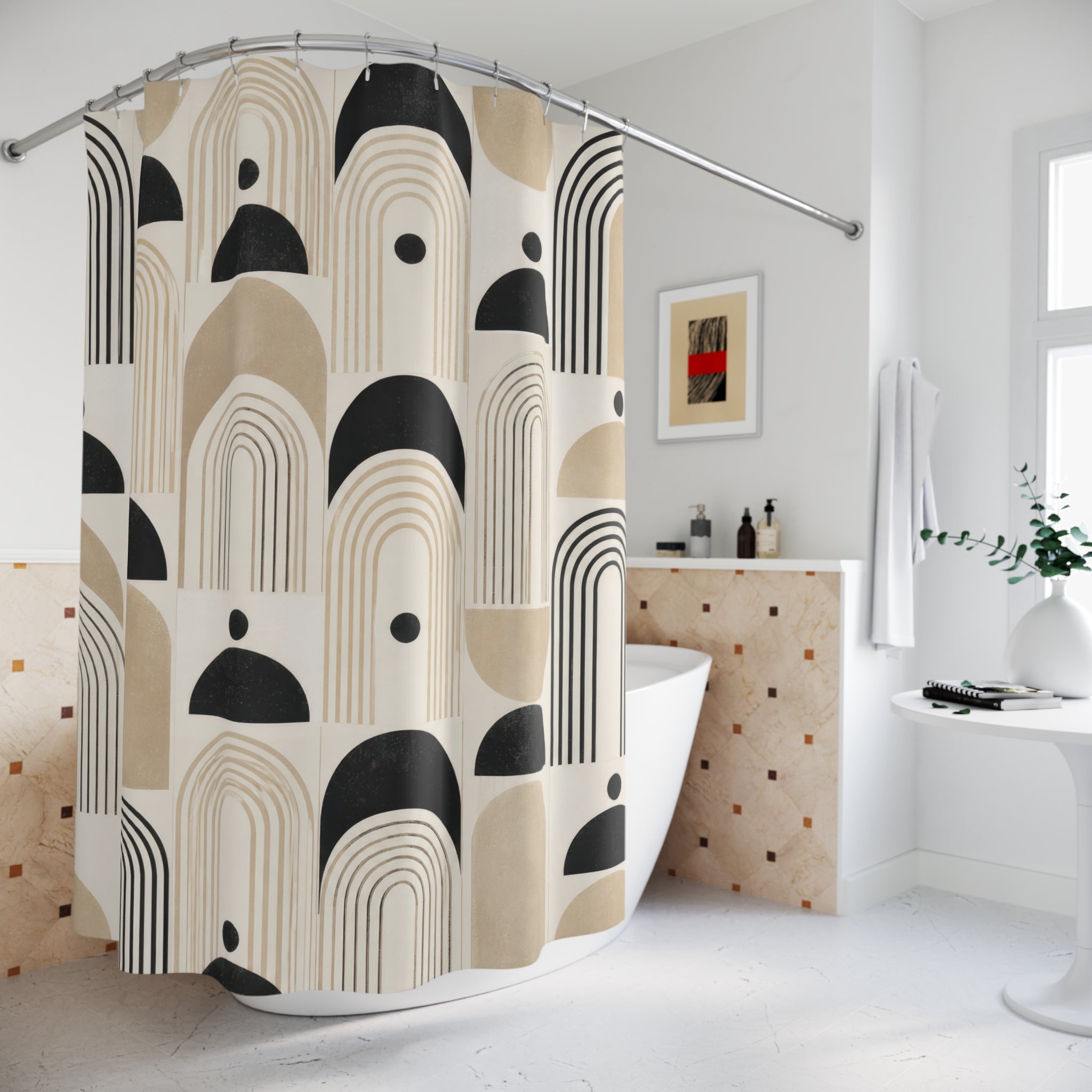 Black Beige Arch Geometry Shower Curtain
