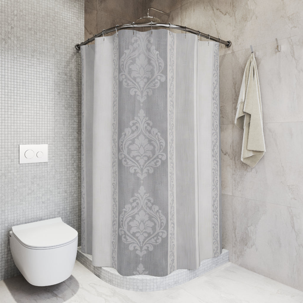 Elegant Damask Shower Curtain – Grey and White