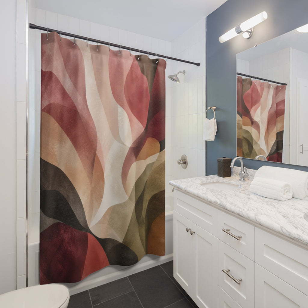 Burgundy Olive Abstract Flow Shower Curtain