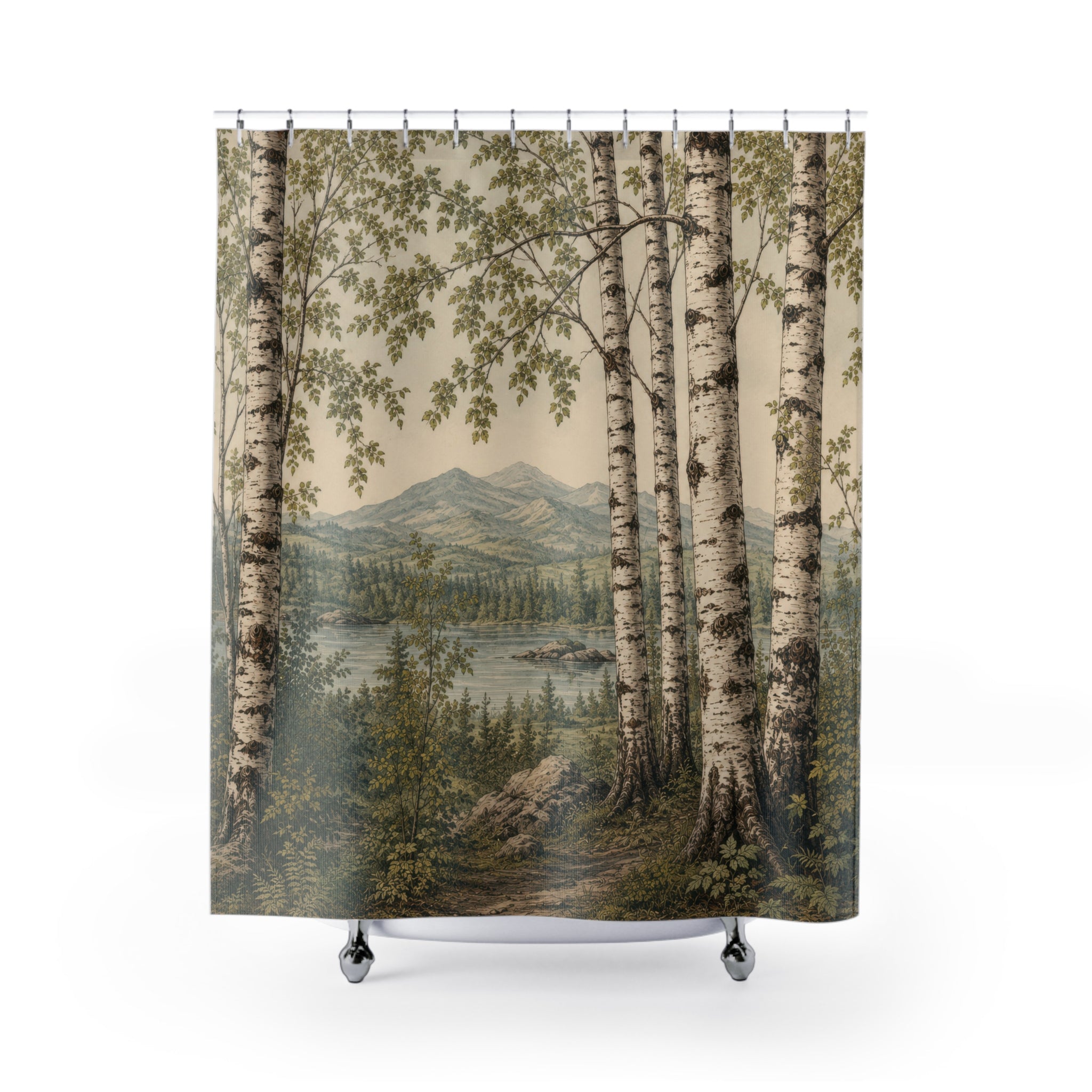 Birch Shower Curtain: Forest Lake