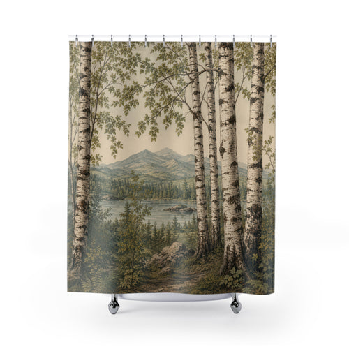 Birch Shower Curtain: Forest Lake