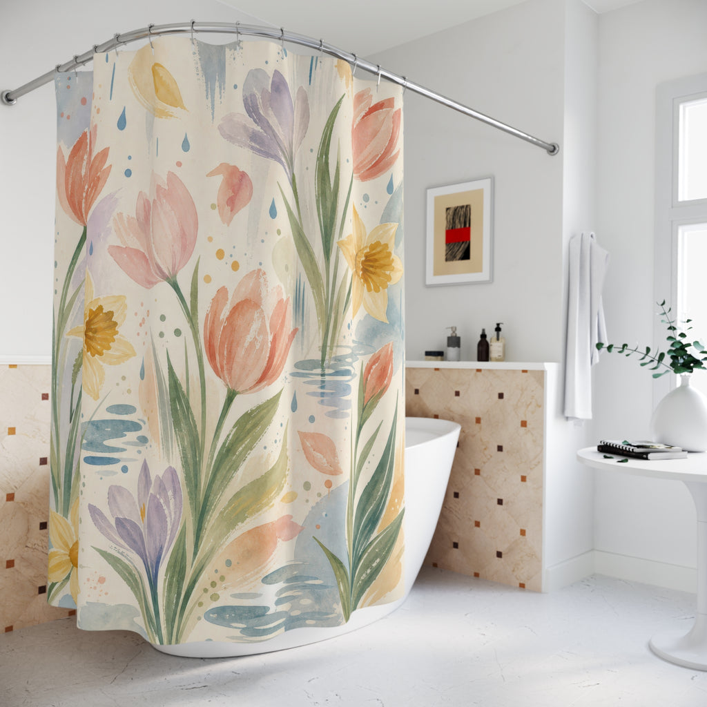 Spring Flower Watercolor Floral Shower Curtain
