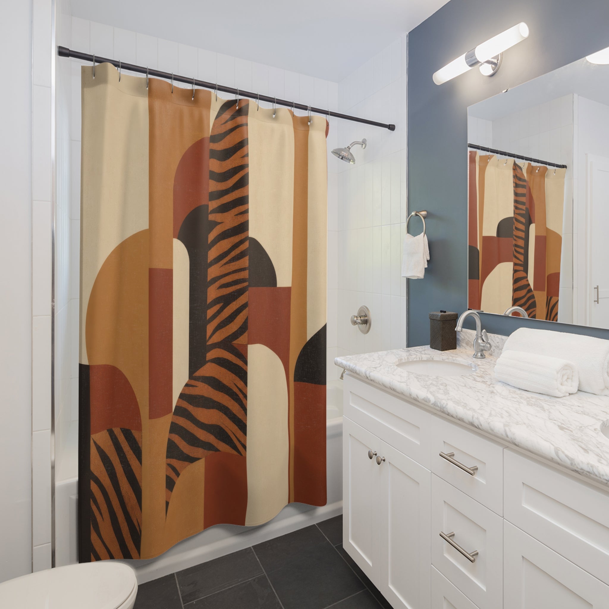 Warm Geometric Tiger Stripe Shower Curtain