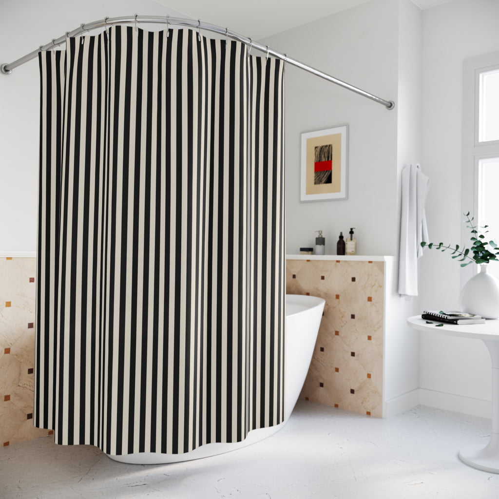 Black and Cream Cabana Stripe Shower Curtain