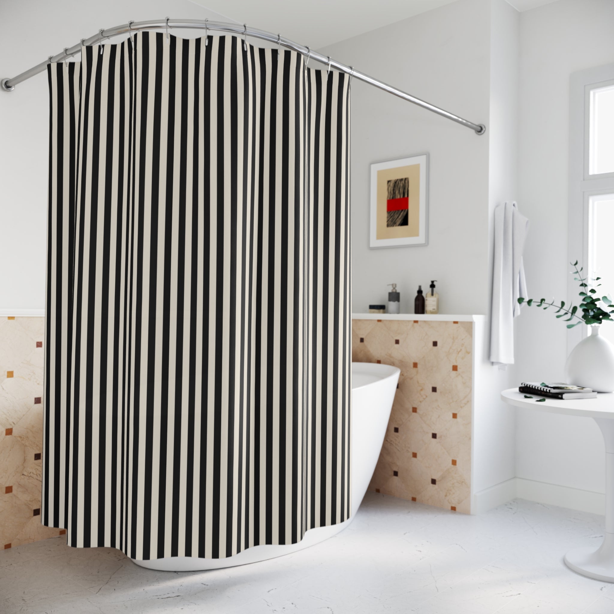 Black and Cream Cabana Stripe Shower Curtain