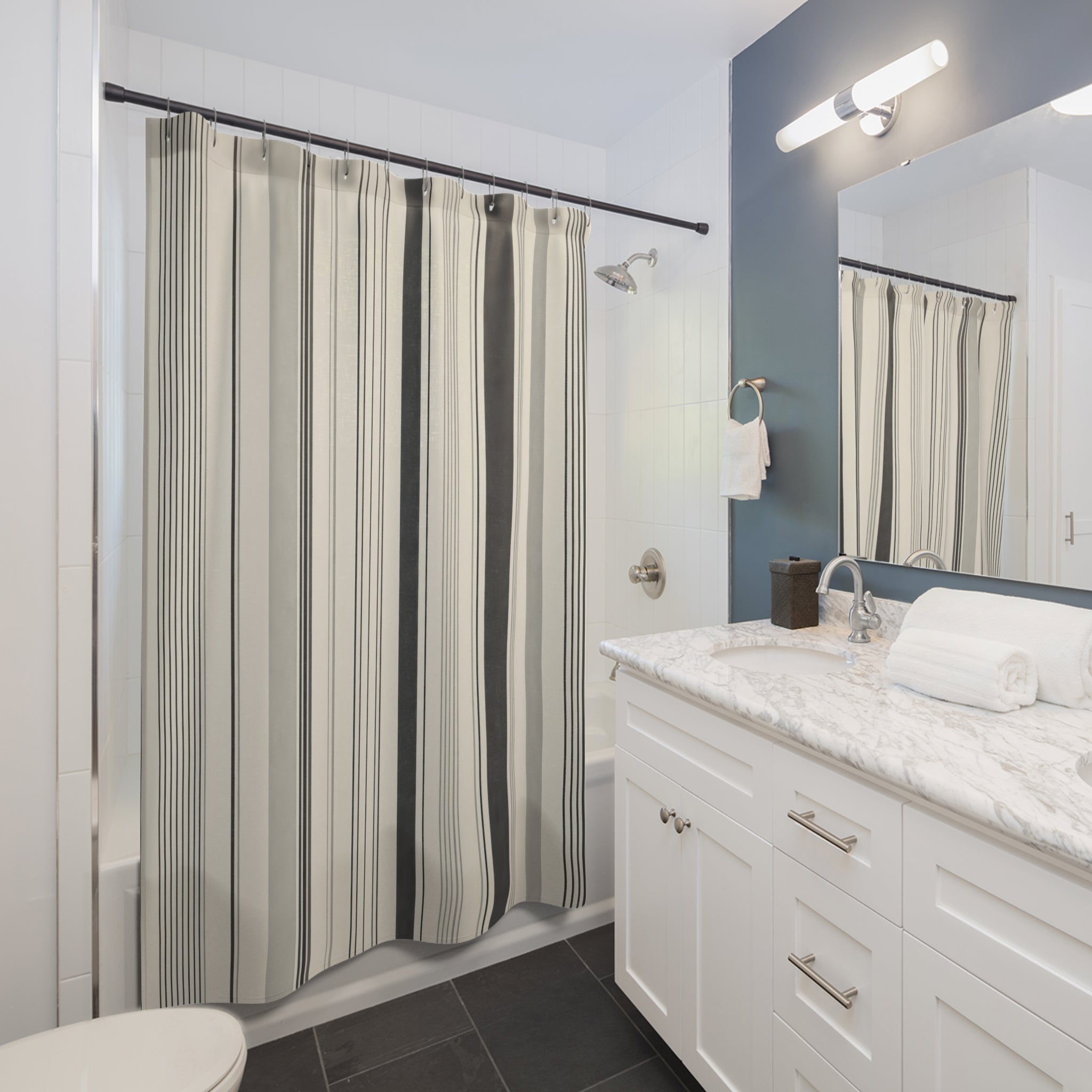 Fine Vertical Pinstripe Cluster Shower Curtain
