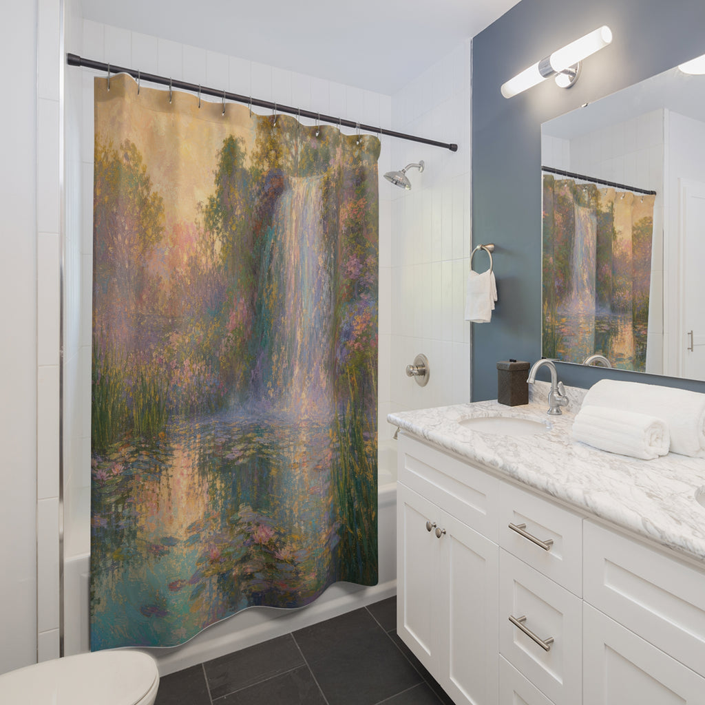 Impressionist Garden Falls Print Shower Curtain
