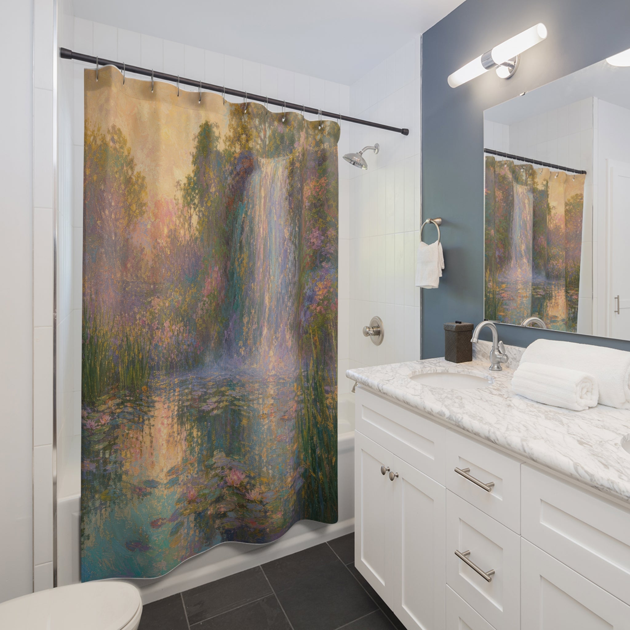 Impressionist Garden Falls Print Shower Curtain