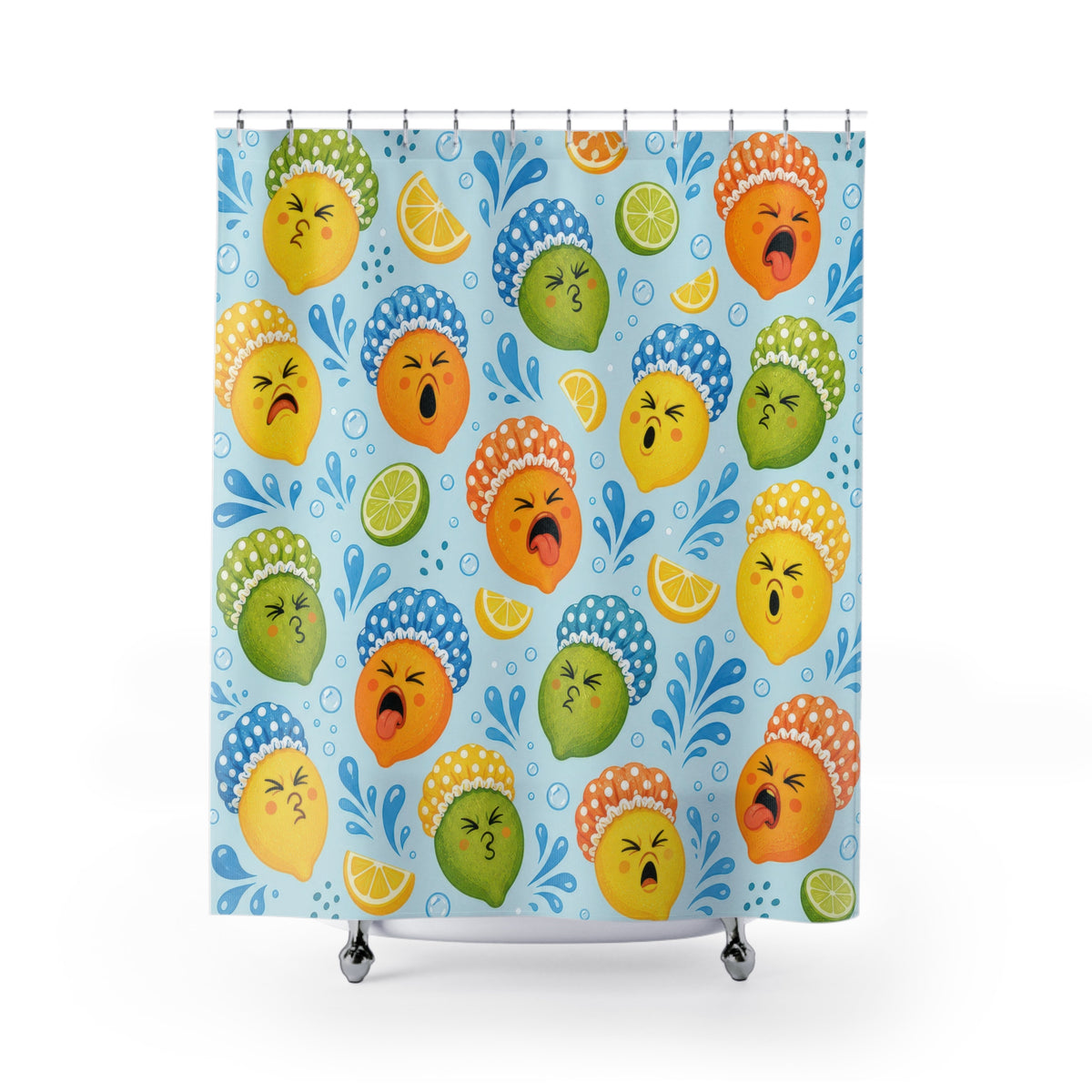 Citrus Face Splash funny pattern shower curtain with full front view