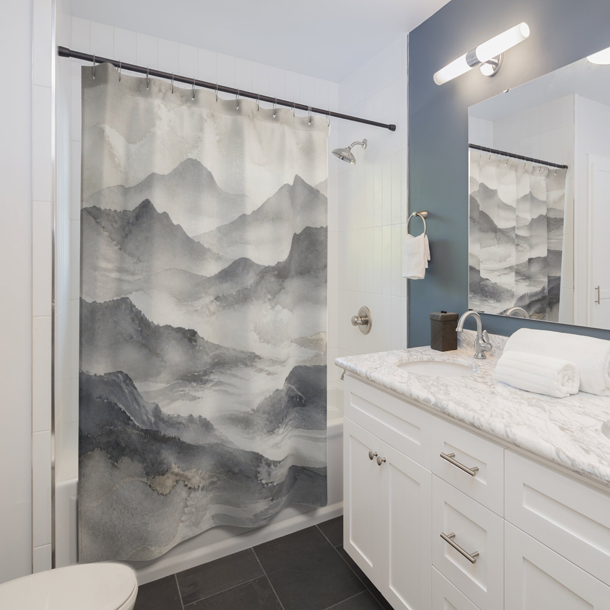 Gray Watercolor Landscape Shower Curtain
