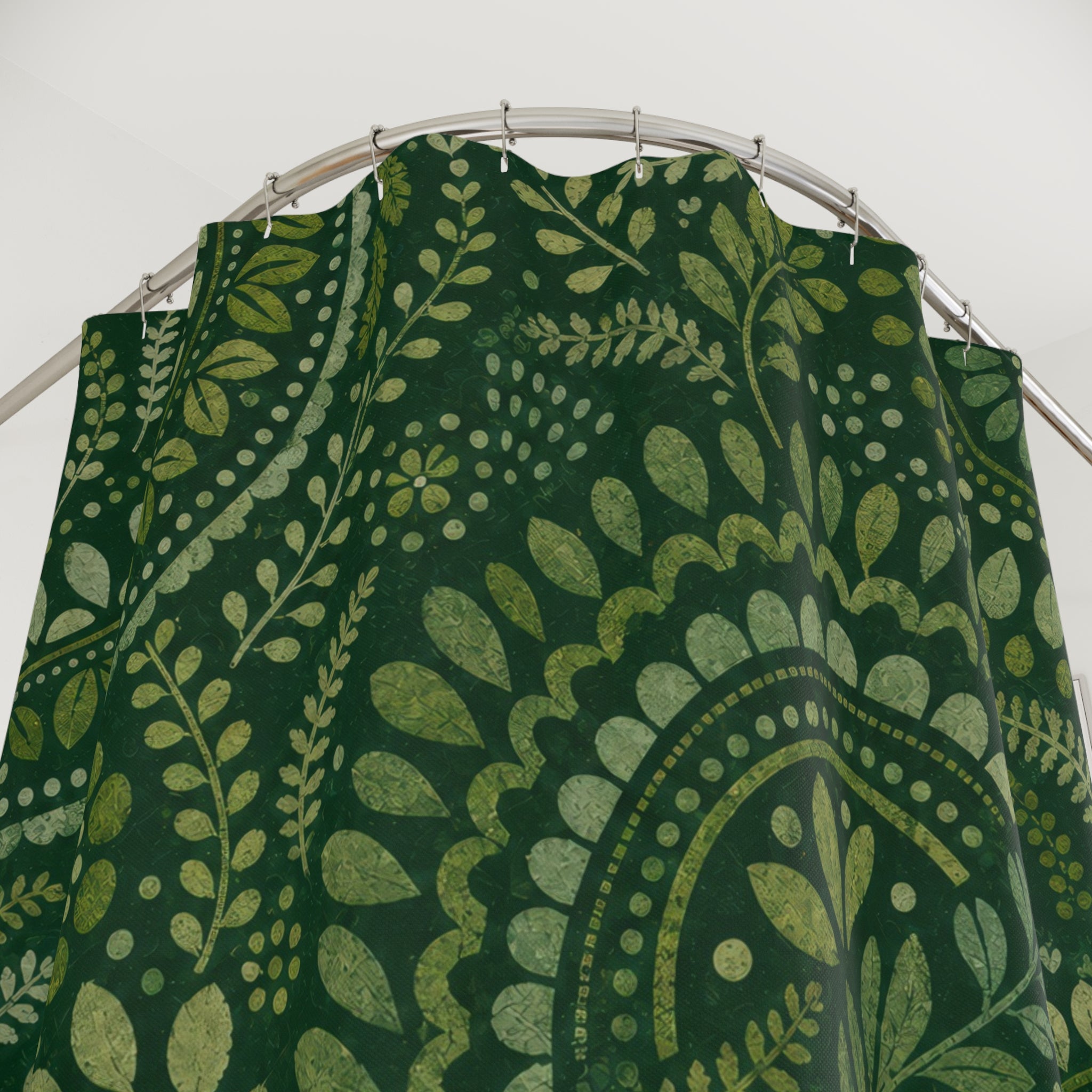 Green Paisley Shower Curtain, Boho Bath Decor, Mandala Vine Pattern, Forest Green Guest Bathroom Decor, Bohemian Style