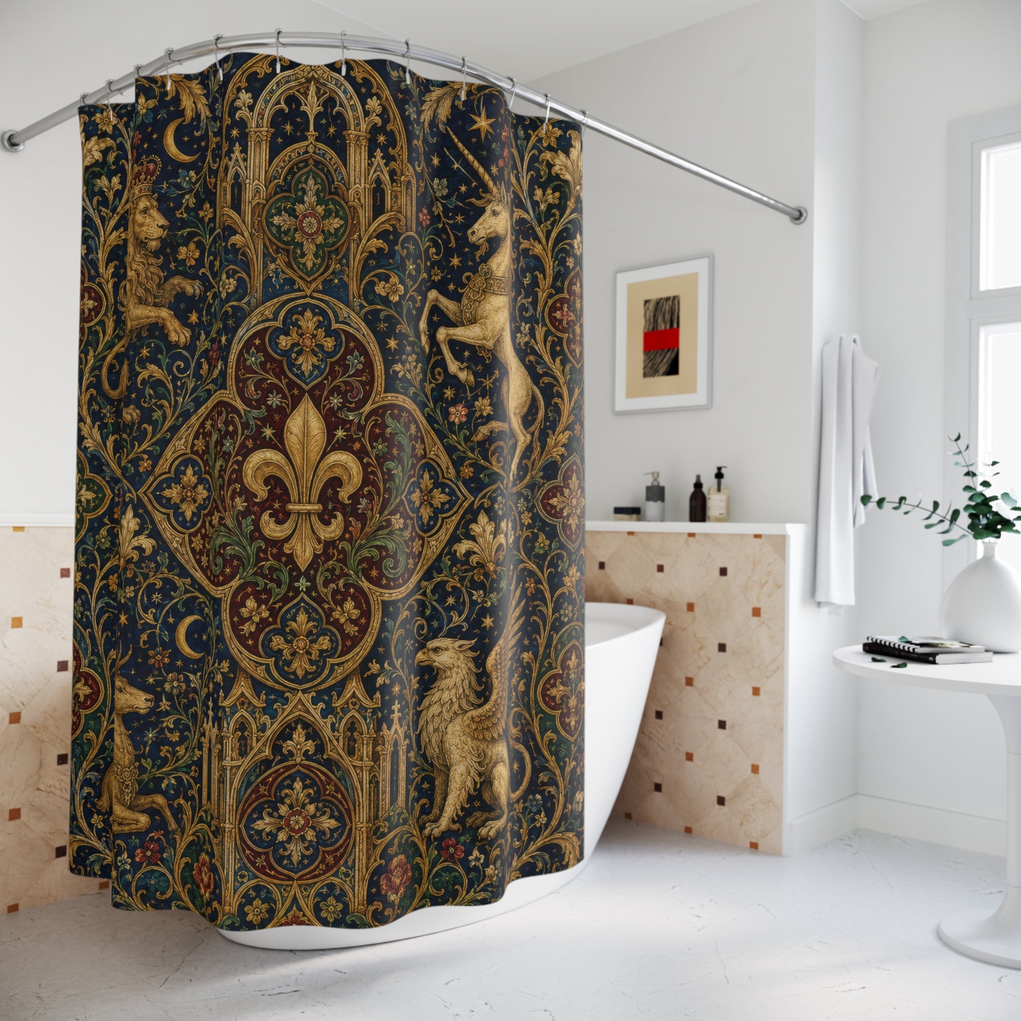 Medieval Shower Curtain: Heraldic Tapestry