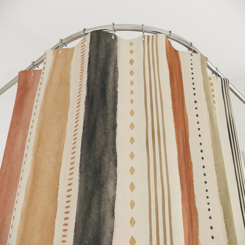 Blush Sage Beige Dotted Stripe Shower Curtain