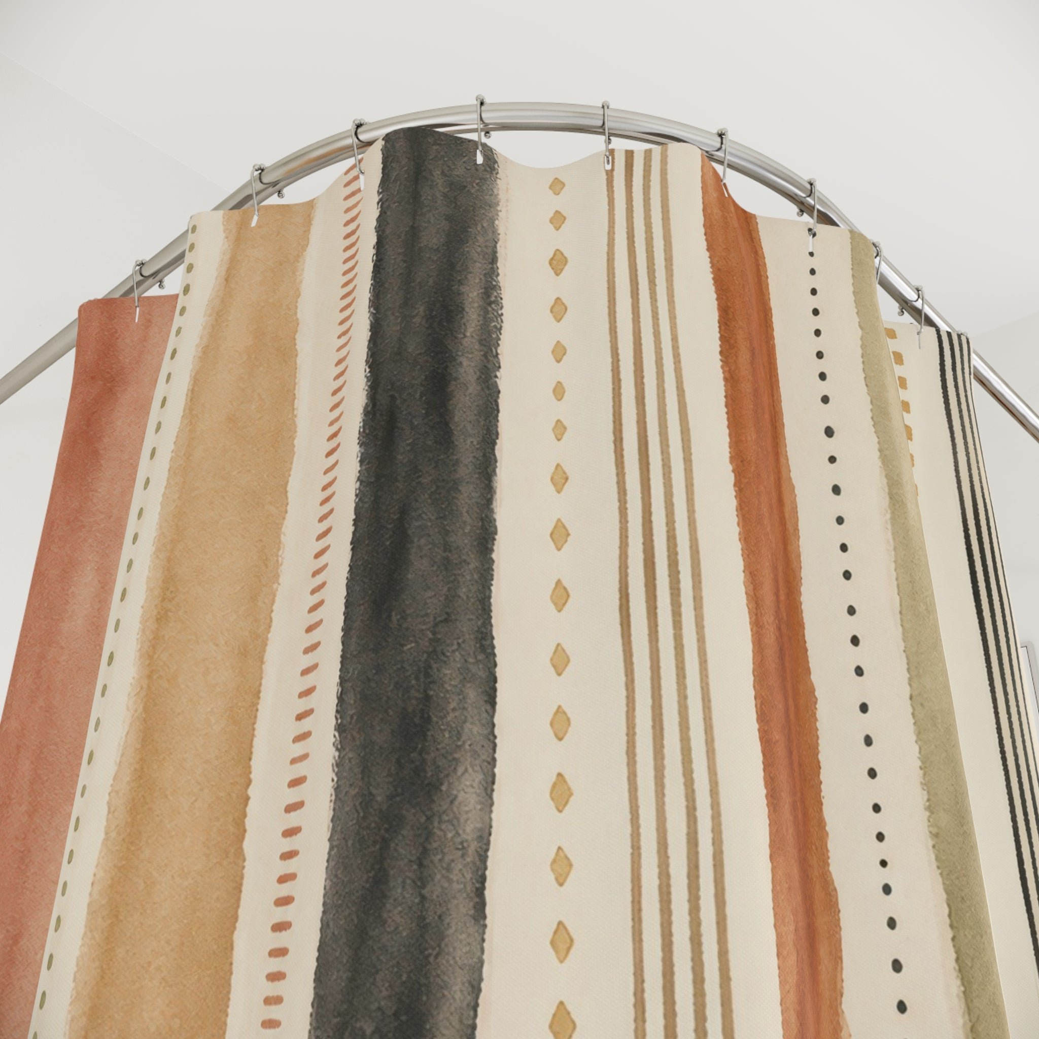 Blush Sage Beige Dotted Stripe Shower Curtain