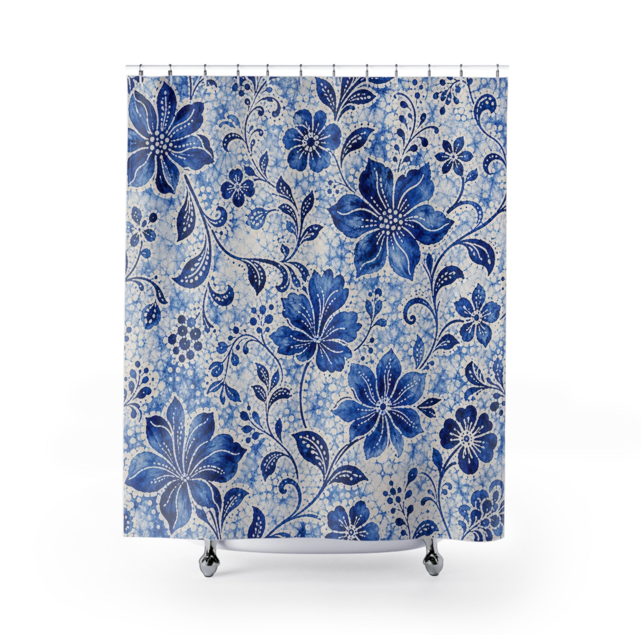 Blue Botanical Toile Shower Curtain