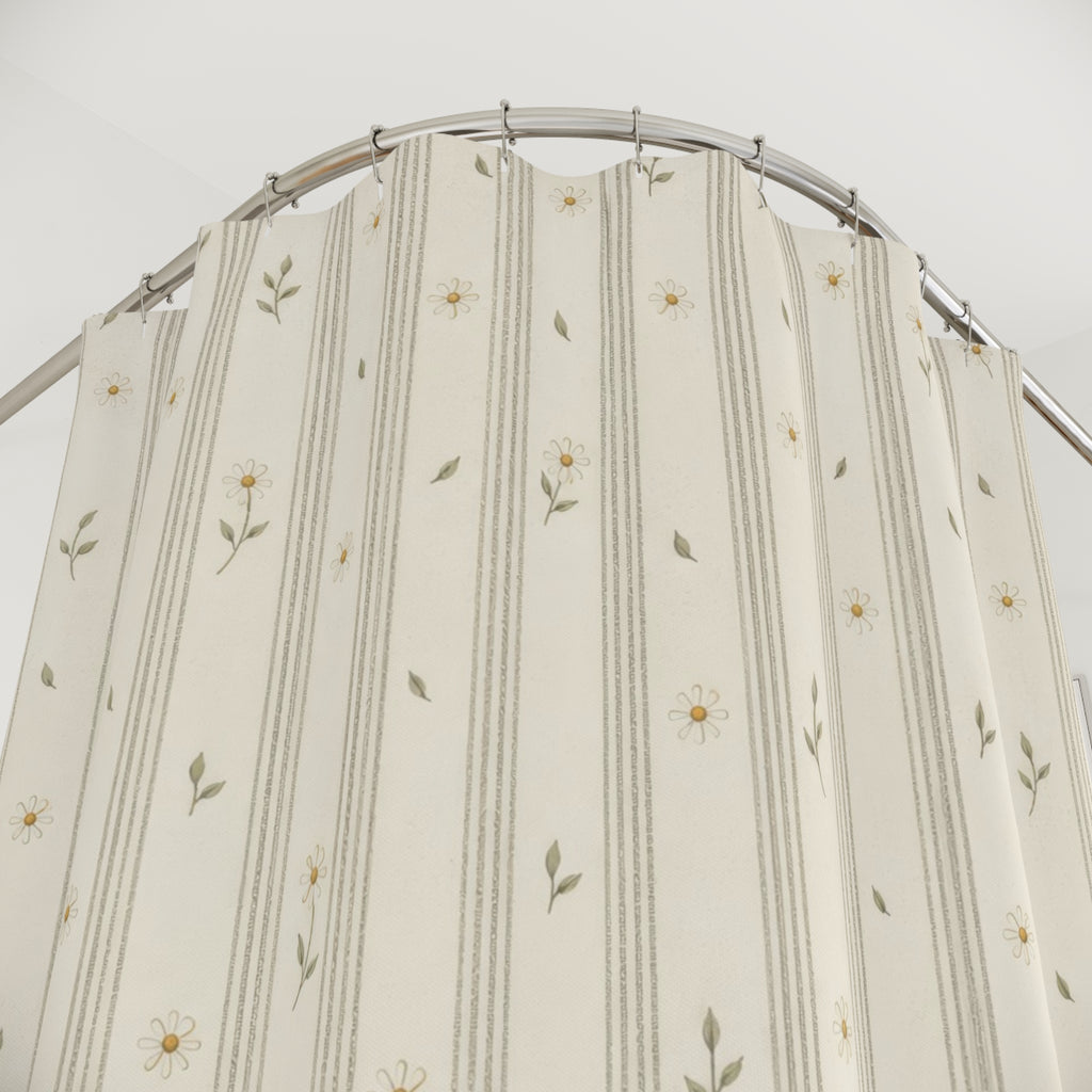 Cream Beige Botanical Pinstripe Shower Curtain