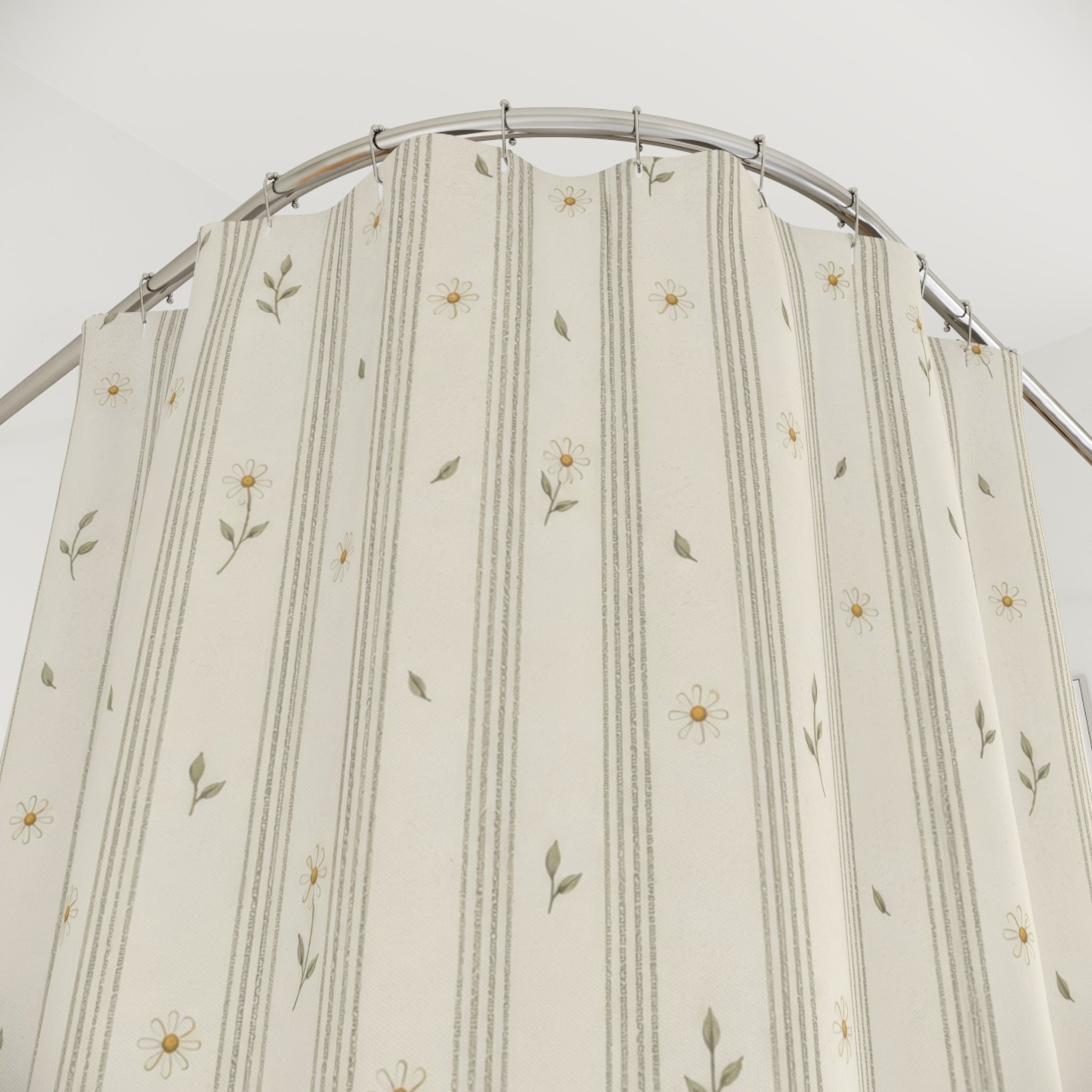 Cream Beige Botanical Pinstripe Shower Curtain
