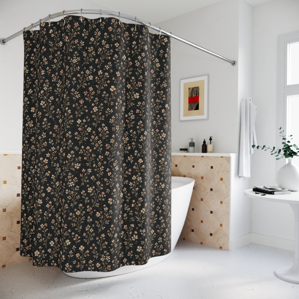 Black Ditsy Floral Shower Curtain, Black Floral Moody Bathroom Decor, Tiny Flower Bath Curtain, Guest Bathroom Decor, Small Bathroom Decor