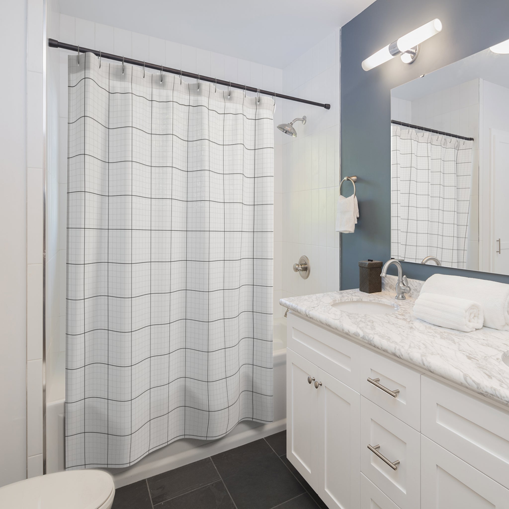 Black and White Grid Shower Curtain