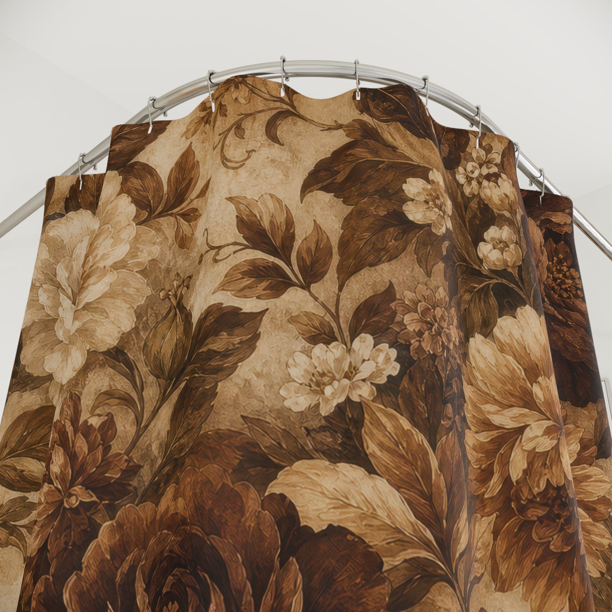 Brown Floral Shower Curtain: Vintage Botanical Pattern