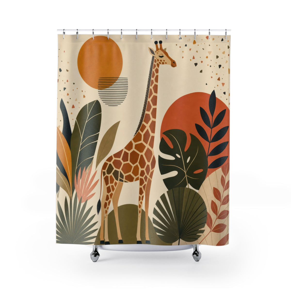 Modern Safari Animal giraffe pattern shower curtain with full front view