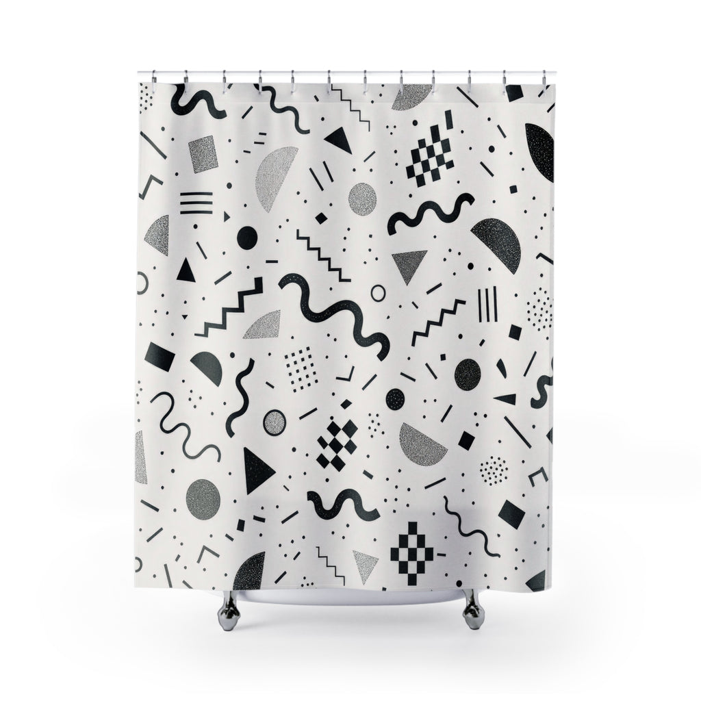 Black White Abstract Confetti Shower Curtain