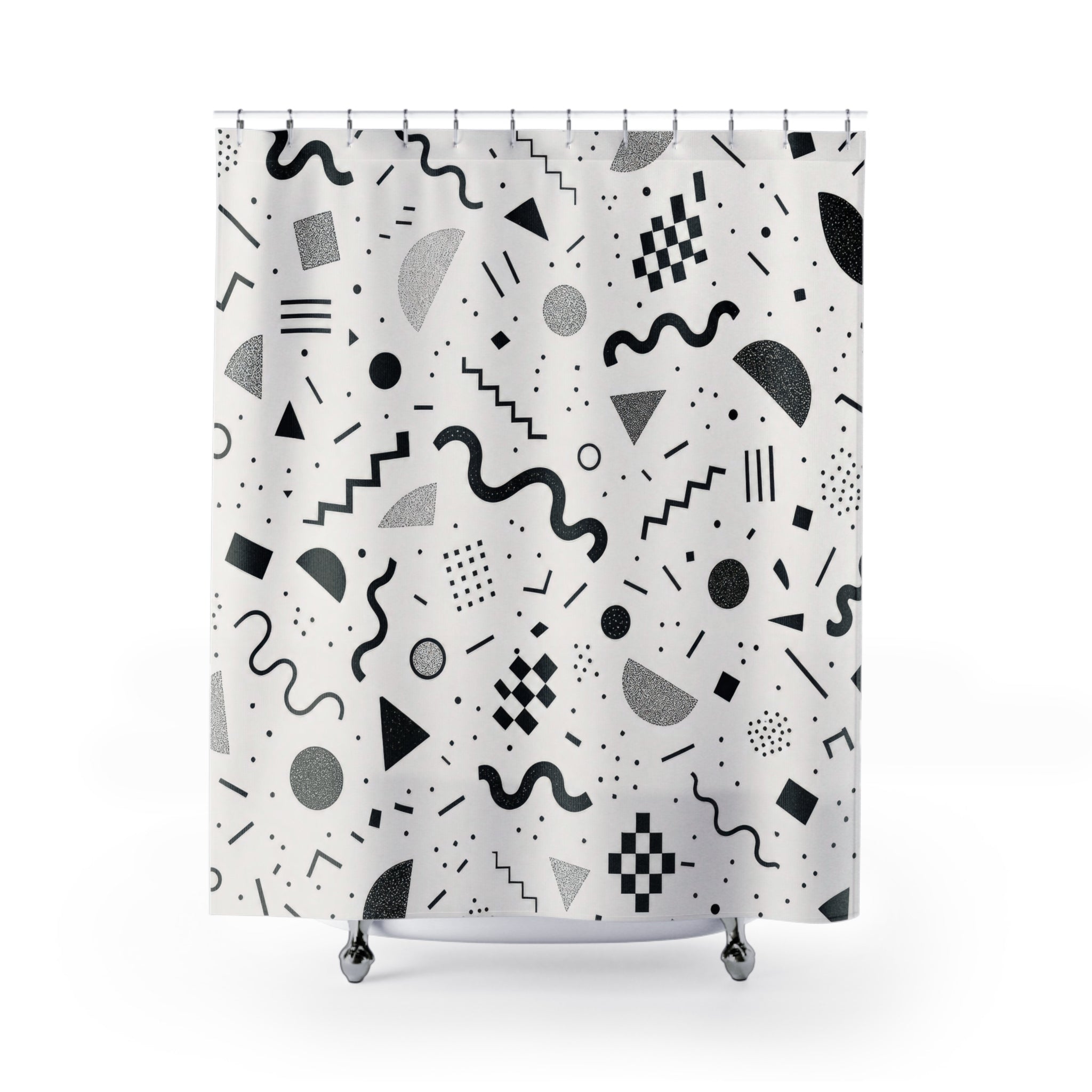 Black White Abstract Confetti Shower Curtain