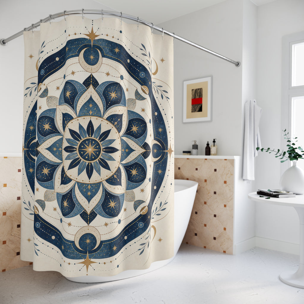 Navy Blue Compass Medallion Shower Curtain