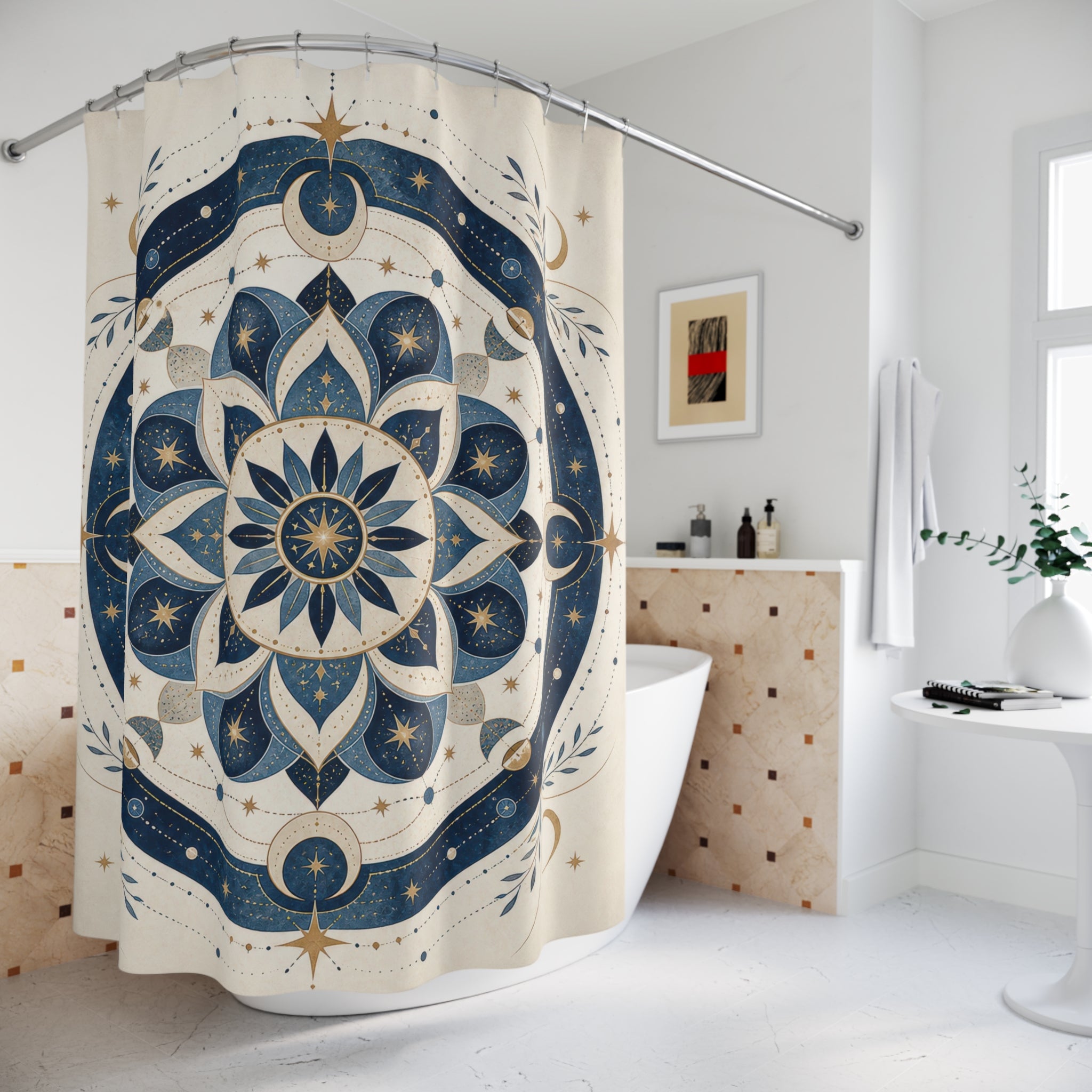 Navy Blue Compass Medallion Shower Curtain