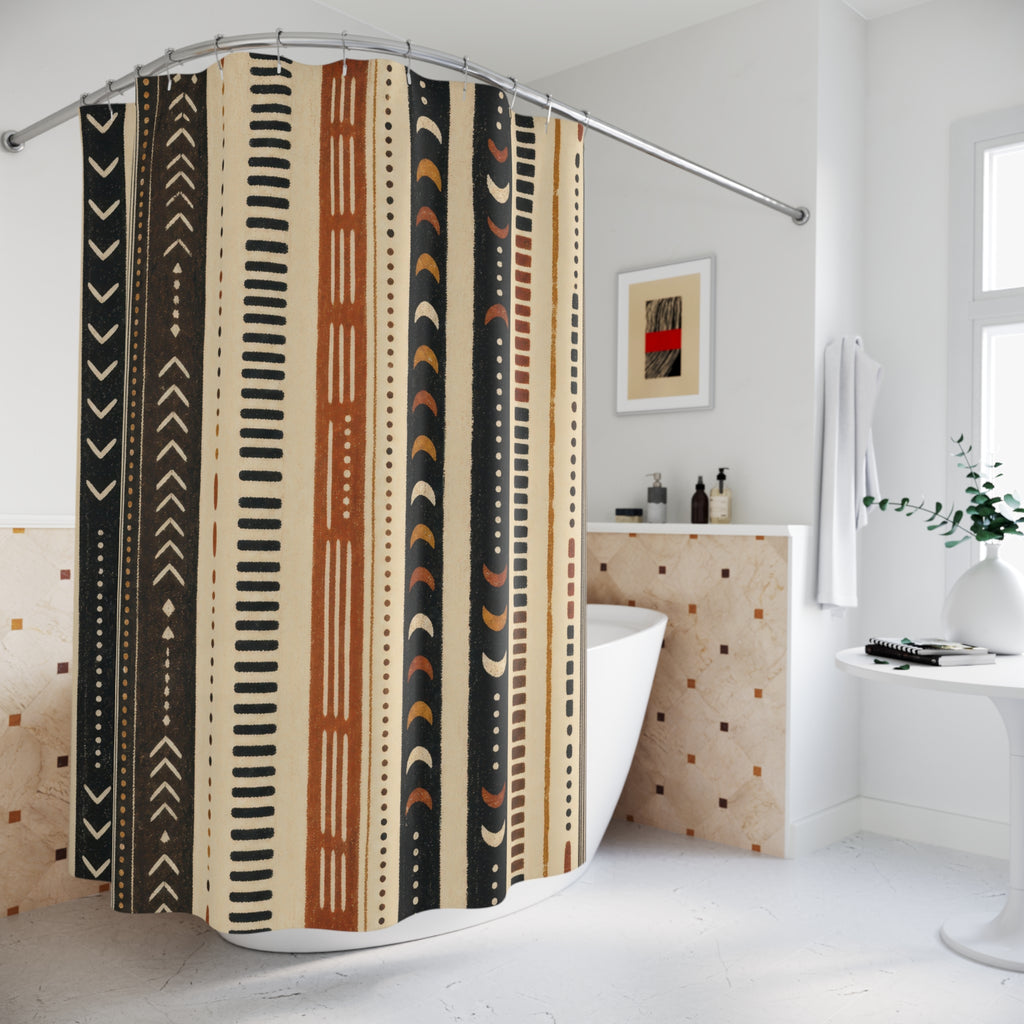 Black Rust Moon Chevron Stripe Shower Curtain