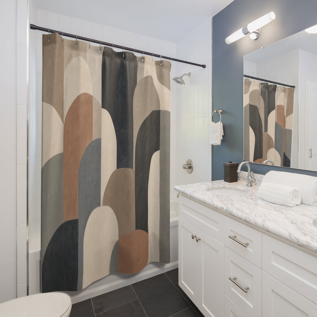Black Beige Modern Arch Shower Curtain