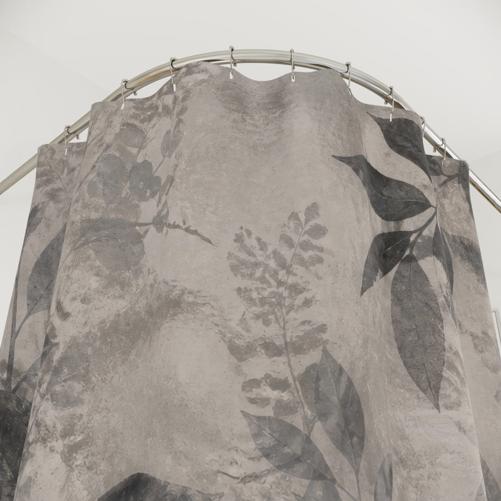 Gray Floral Botanical Beige Black Charcoal Shower Curtain