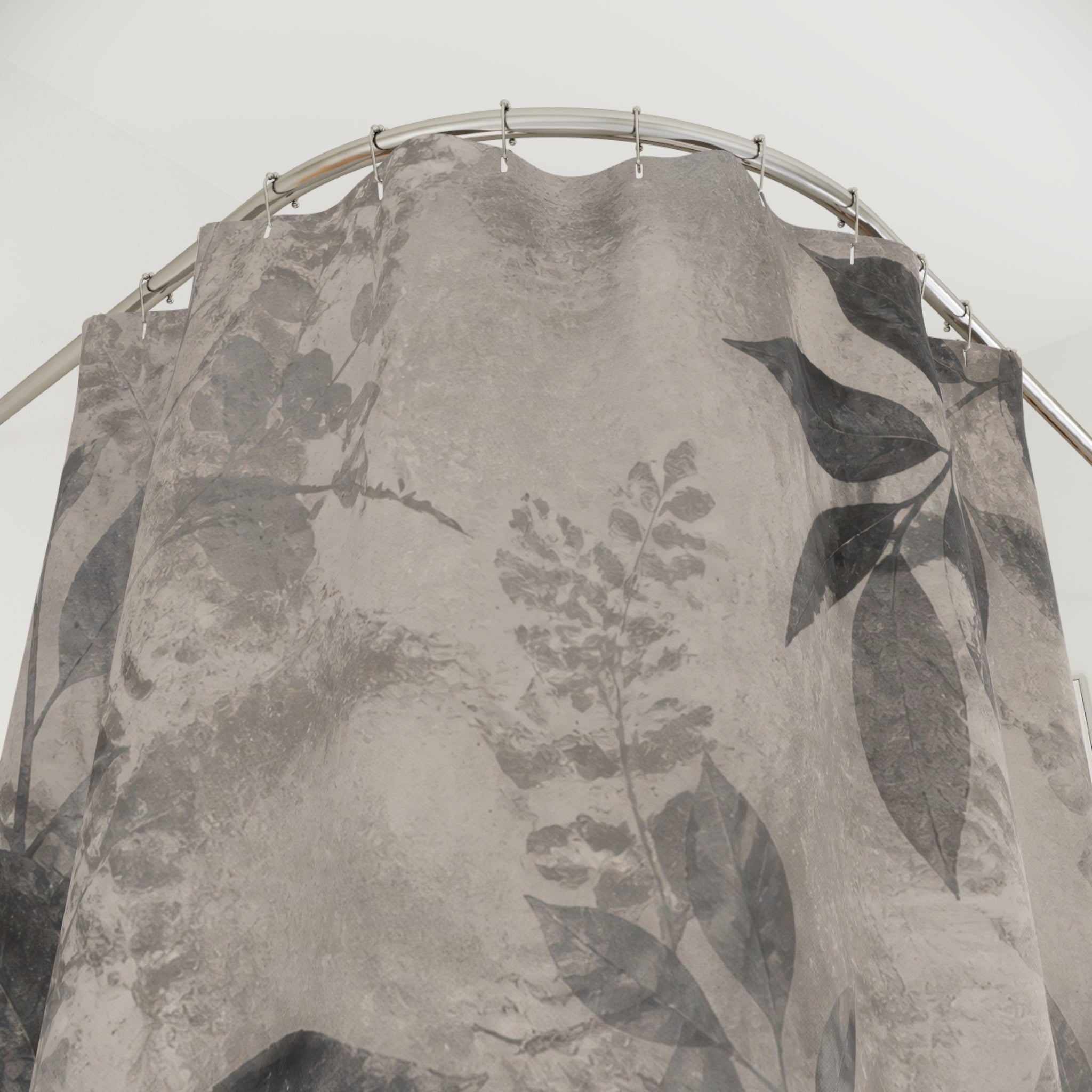 Gray Floral Botanical Beige Black Charcoal Shower Curtain
