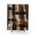 Black Brown Shower Curtain, Painterly Abstract Bath Decor, Cream Tan Brush Plaid Pattern, Modern Warm Neutral Guest Bathroom Decor Style
